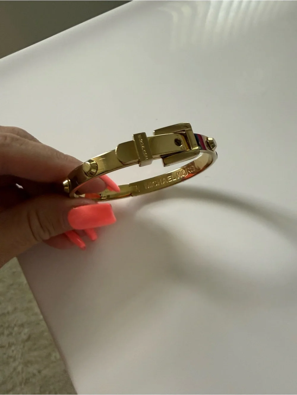 Michael Kors Gold Buckle Bracelet with Screw Accent